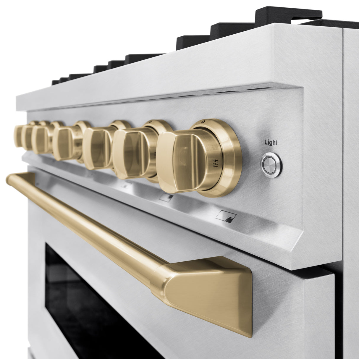 ZLINE Autograph Edition 36 in. 5.2 cu. ft. Classic Dual Fuel Range with 6 Burner Gas Cooktop and Electric Convection Oven in Satin Stainless Steel with Champagne Bronze Accents (CDRSZ-36-CB)