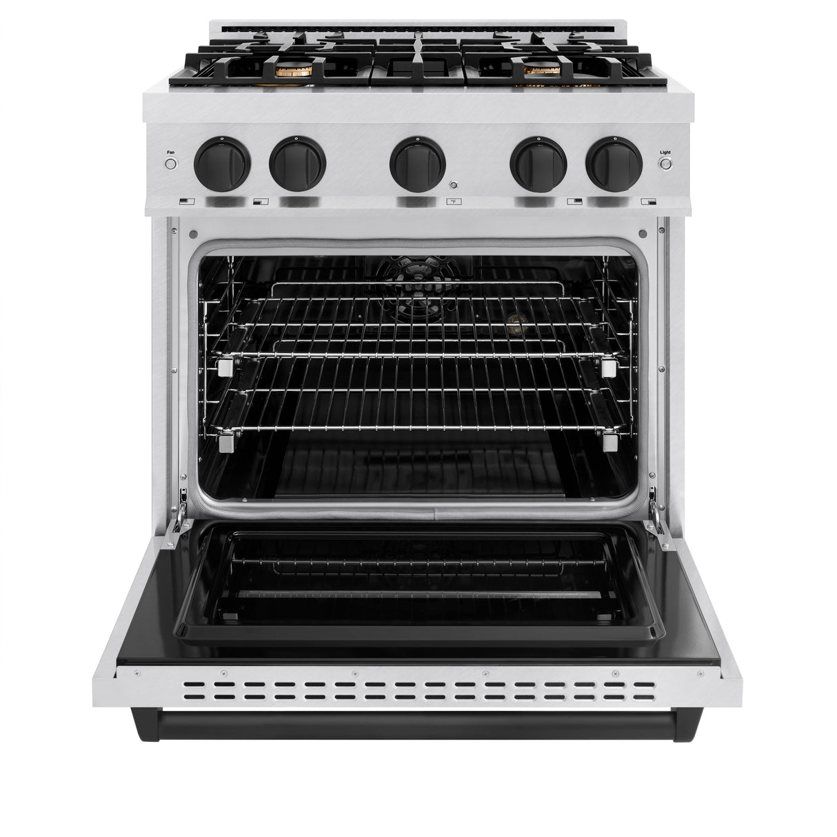 ZLINE Autograph Edition 30 in. 4.2 cu. ft. Classic Gas Range with 4 Burner Cooktop and Convection Gas Oven in Stainless Steel and Matte Black Accents (CGRZ-30-MB)