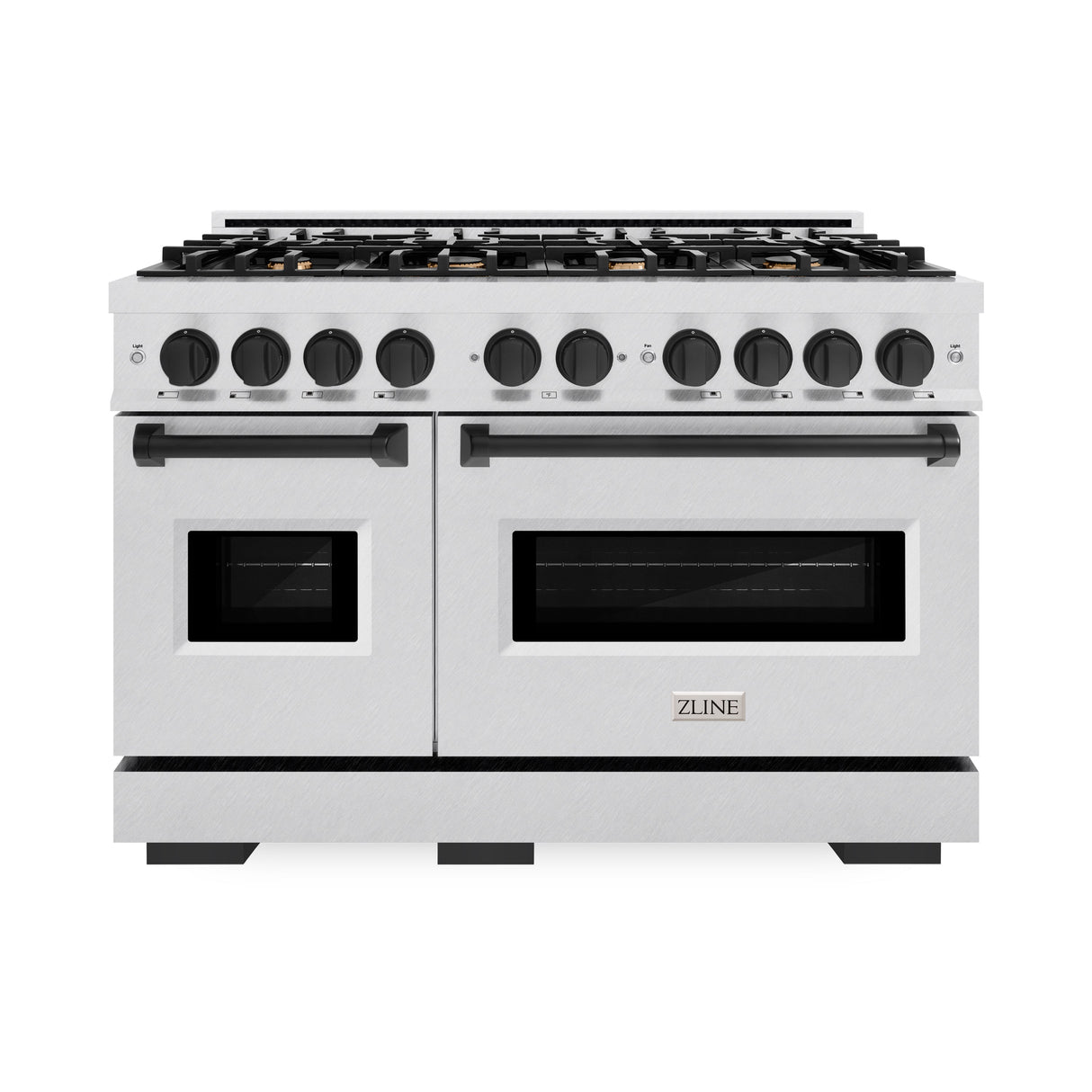 ZLINE Autograph Edition 48 in. 6.7 cu. ft. Classic Double Oven Dual Fuel Range with 8 Burner Gas Cooktop in Satin Stainless Steel and Matte Black Accents (CDRSZ-48-MB)