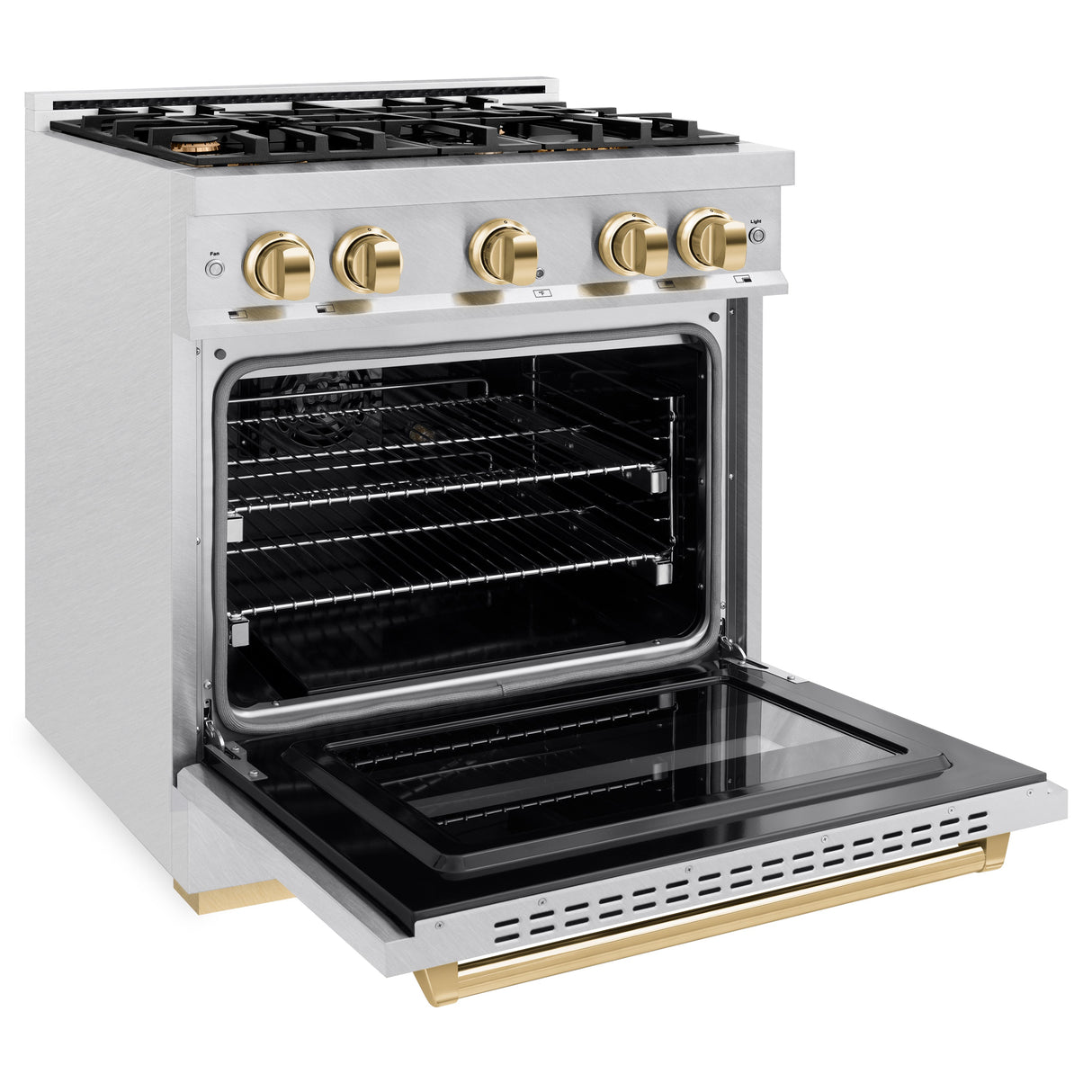 ZLINE Autograph Edition 30 in. 4.2 cu. ft. Classic Dual Fuel Range with 4 Burner Gas Cooktop and Electric Convection Oven in Satin Stainless Steel with Polished Gold Accents (CDRSZ-30-G)
