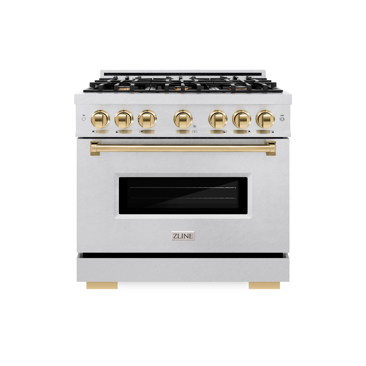 ZLINE Autograph Edition 36 in. 5.2 cu. ft. Classic Dual Fuel Range with 6 Burner Gas Cooktop and Electric Convection Oven in Satin Stainless Steel with Polished Gold Accents (CDRSZ-36-G)