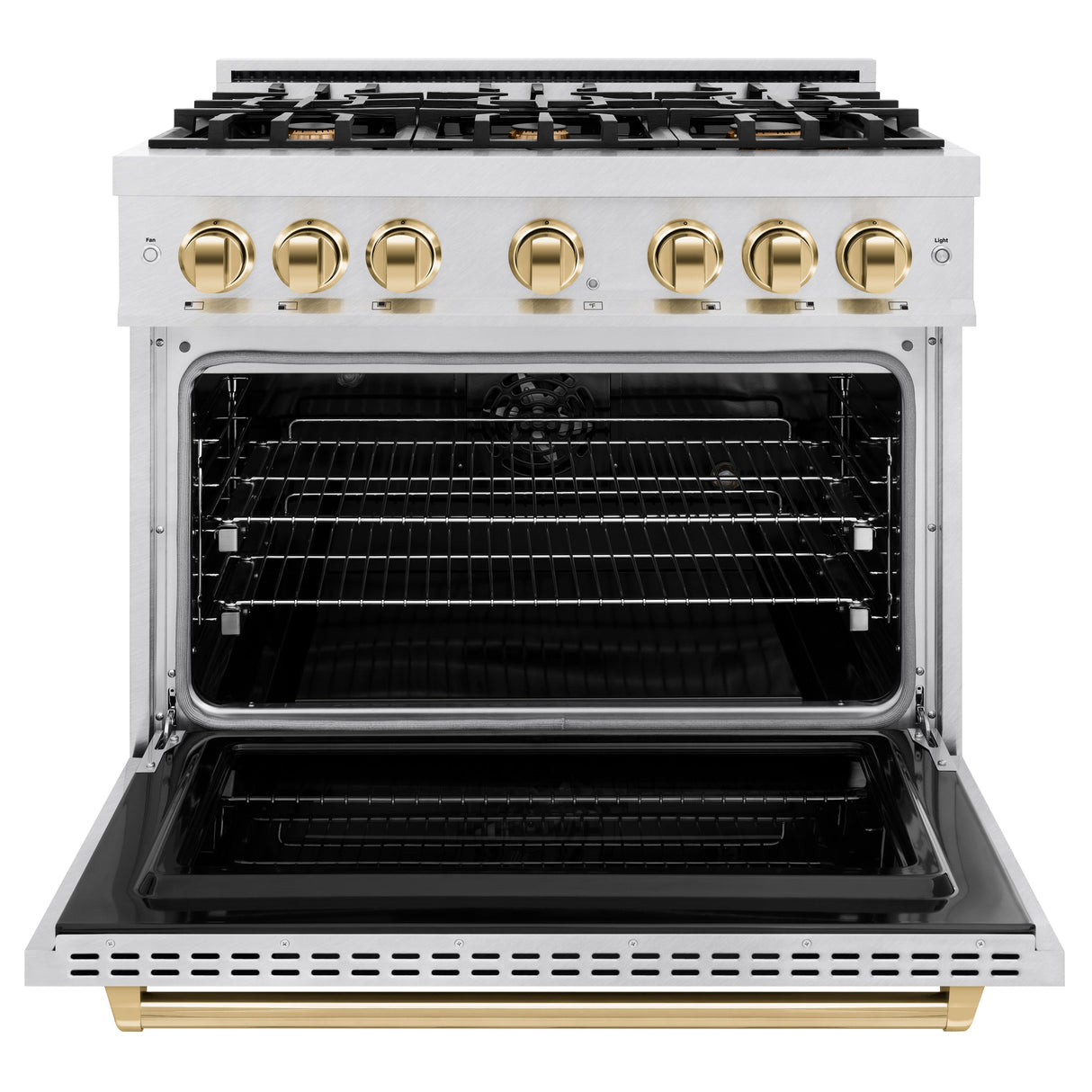 ZLINE Autograph Edition 36 in. 5.2 cu. ft. Classic Dual Fuel Range with 6 Burner Gas Cooktop and Electric Convection Oven in Satin Stainless Steel with Polished Gold Accents (CDRSZ-36-G)