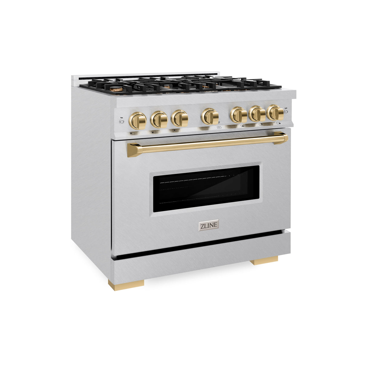 ZLINE Autograph Edition 36 in. 5.2 cu. ft. Classic Dual Fuel Range with 6 Burner Gas Cooktop and Electric Convection Oven in Satin Stainless Steel with Polished Gold Accents (CDRSZ-36-G)