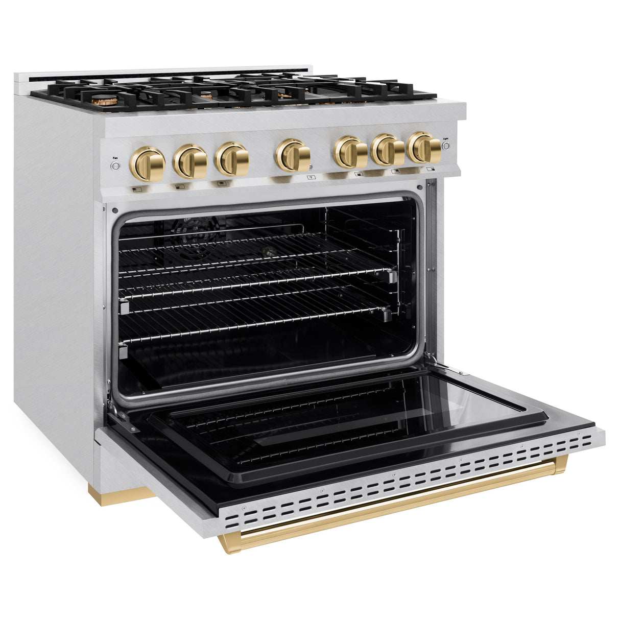 ZLINE Autograph Edition 36 in. 5.2 cu. ft. Classic Dual Fuel Range with 6 Burner Gas Cooktop and Electric Convection Oven in Satin Stainless Steel with Polished Gold Accents (CDRSZ-36-G)