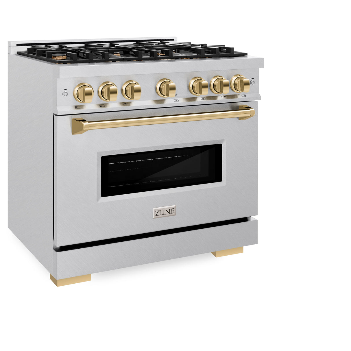 ZLINE Autograph Edition 36 in. 5.2 cu. ft. Classic Dual Fuel Range with 6 Burner Gas Cooktop and Electric Convection Oven in Satin Stainless Steel with Polished Gold Accents (CDRSZ-36-G)