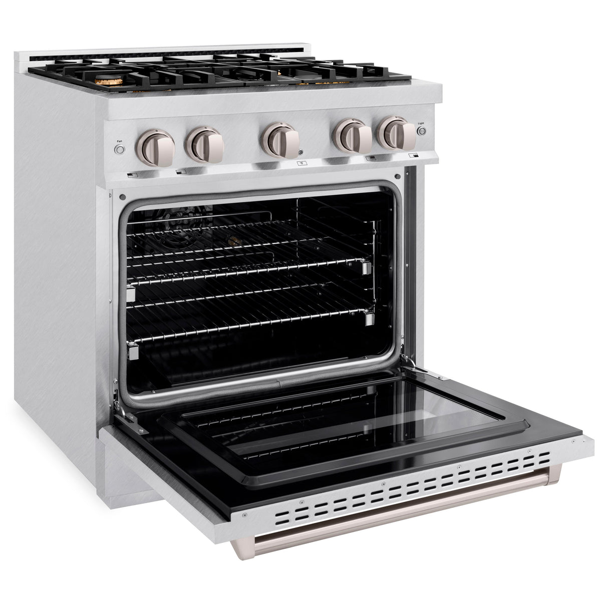 ZLINE 30 in. 4.2 cu. ft. Classic Gas Range with Convection Gas Oven in Satin Stainless Steel with 4 Brass Burners (CGRS-BR-30)