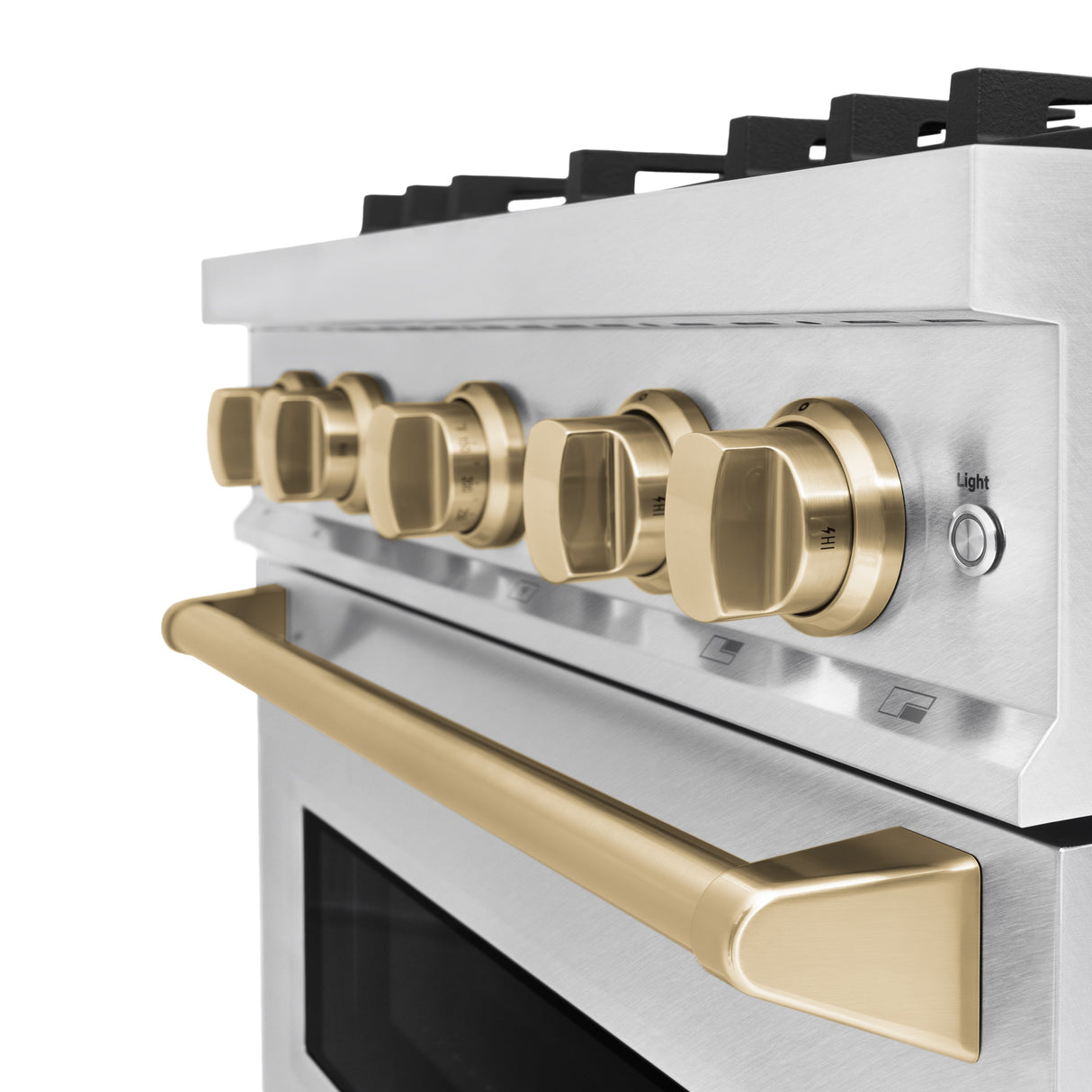 ZLINE Autograph Edition 30 in. 4.2 cu. ft. Classic Gas Range with 4 Burner Cooktop and Convection Gas Oven in Satin Stainless Steel and Champagne Bronze Accents (CGRSZ-30-CB)
