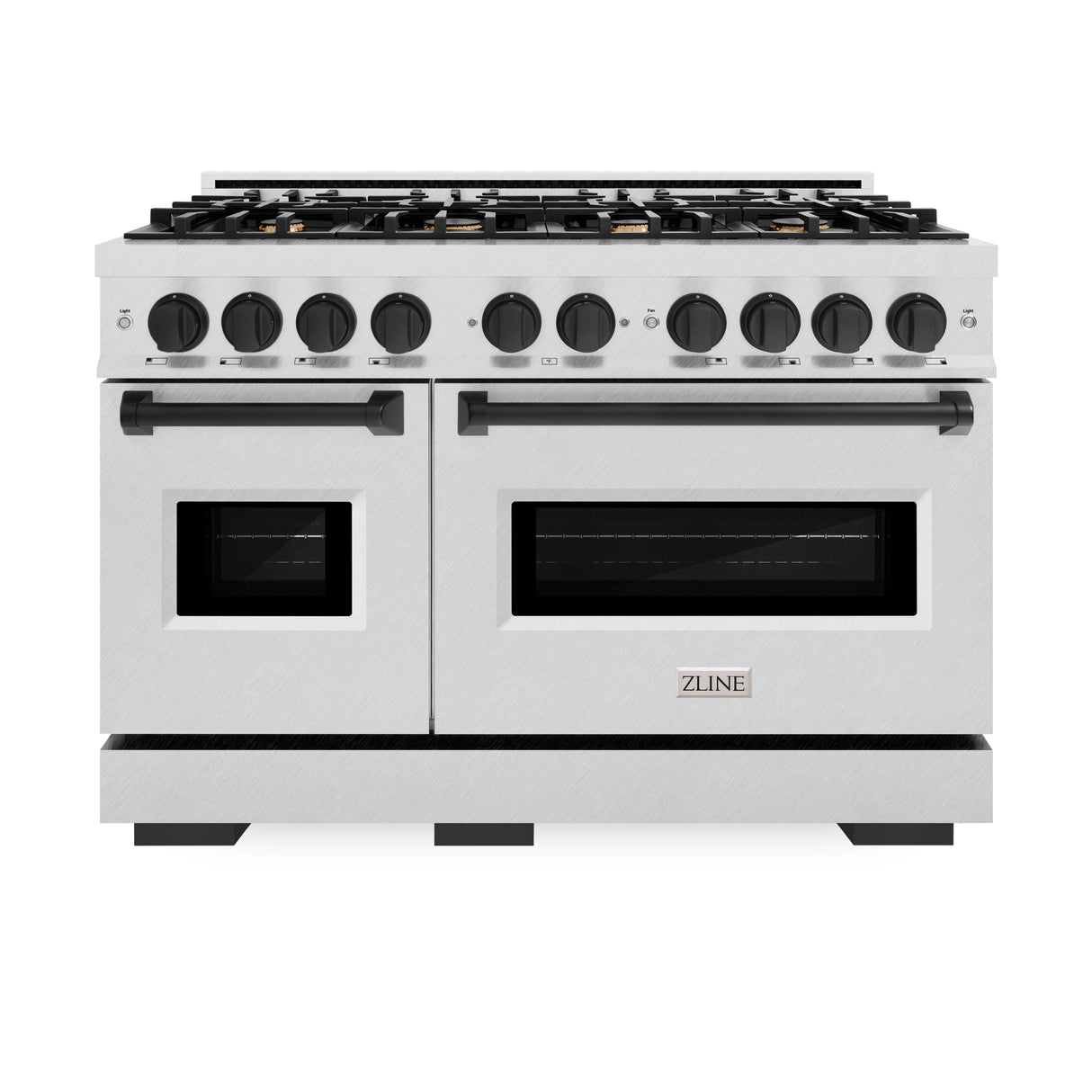 ZLINE Autograph Edition 48 in. 6.7 cu. ft. Classic Double Oven Gas Range with 8 Burner Cooktop in Satin Stainless Steel and Matte Black Accents (CGRSZ-48-MB)