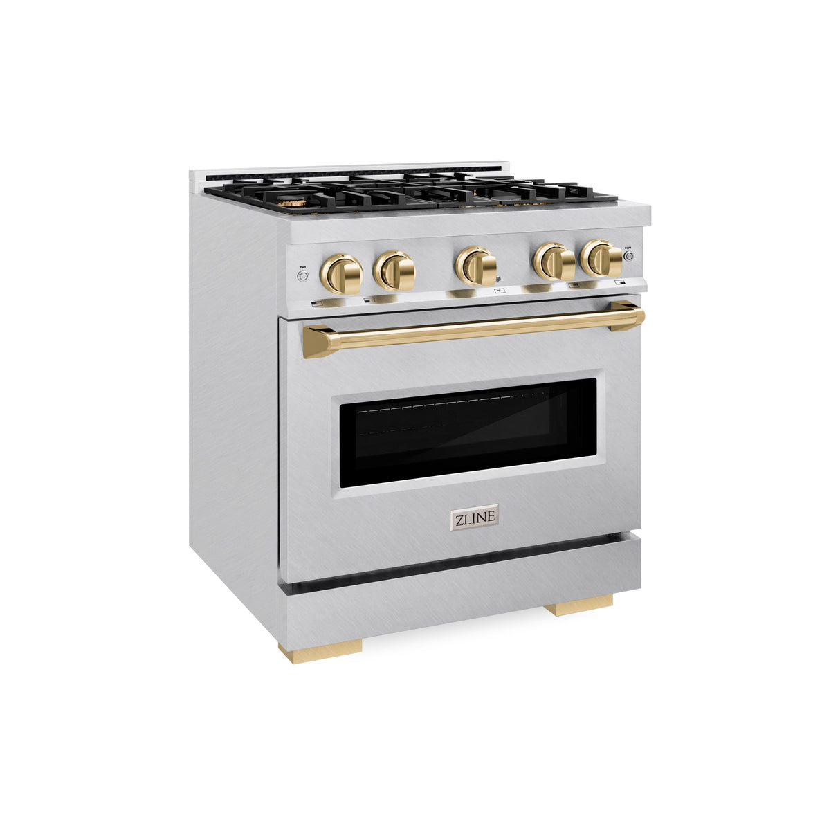 ZLINE Autograph Edition 30 in. 4.2 cu. ft. Classic Gas Range with 4 Burner Cooktop and Convection Gas Oven in Satin Stainless Steel and Polished Gold Accents (CGRSZ-30-G)