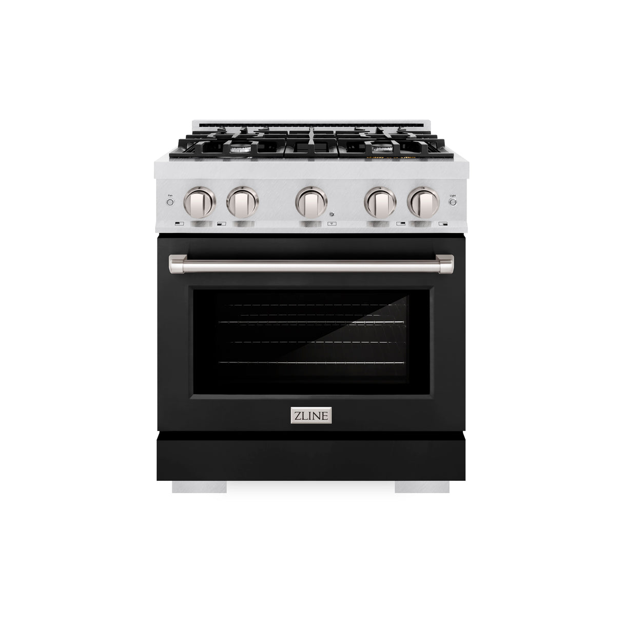 ZLINE 30 in. 4.2 cu. ft. Select Dual Fuel Range with 4 Burner Gas Cooktop and Electric Convection Oven in Satin Stainless Steel with Black Matte Door (HDRS-BLM-30)