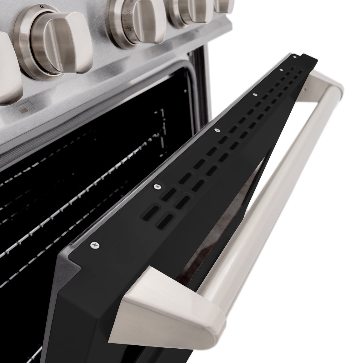 ZLINE 30 in. 4.2 cu. ft. Classic Dual Fuel Range with 4 Burner Gas Cooktop and Electric Convection Oven in Satin Stainless Steel with Black Matte Door (CDRS-BLM-30)