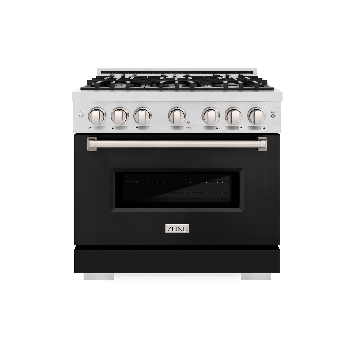 ZLINE 36 in. 5.2 cu. ft. Classic Dual Fuel Range with 6 Burner Gas Cooktop and Electric Convection Oven in Satin Stainless Steel with Black Matte Door (CDRS-BLM-36)