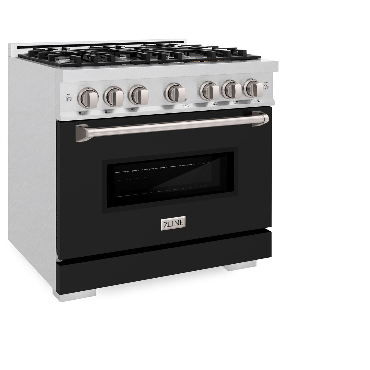 ZLINE 36 in. 5.2 cu. ft. Classic Dual Fuel Range with 6 Burner Gas Cooktop and Electric Convection Oven in Satin Stainless Steel with Black Matte Door (CDRS-BLM-36)