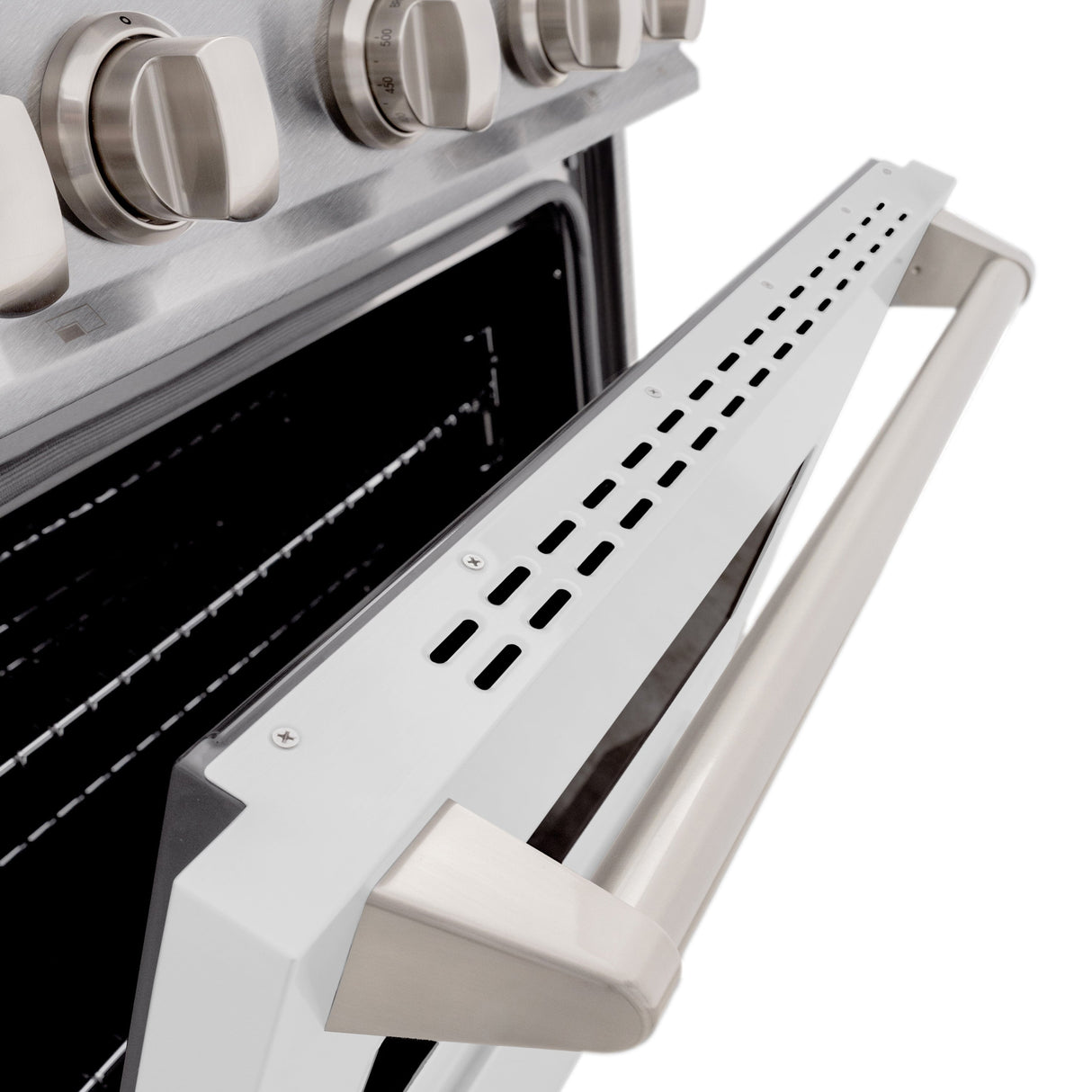 ZLINE 36 in. 5.2 cu. ft. Classic Dual Fuel Range with 6 Burner Gas Cooktop and Electric Convection Oven in Satin Stainless Steel with White Matte Door (CDRS-WM-36)