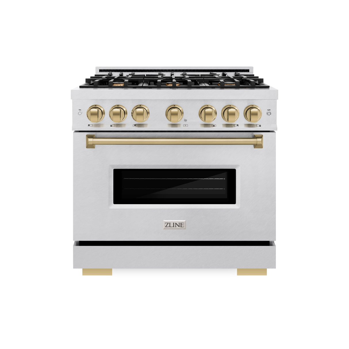 ZLINE Autograph Edition 36 in. 5.2 cu. ft. Classic Dual Fuel Range with 6 Burner Gas Cooktop and Electric Convection Oven in Satin Stainless Steel with Champagne Bronze Accents (CDRSZ-36-CB)