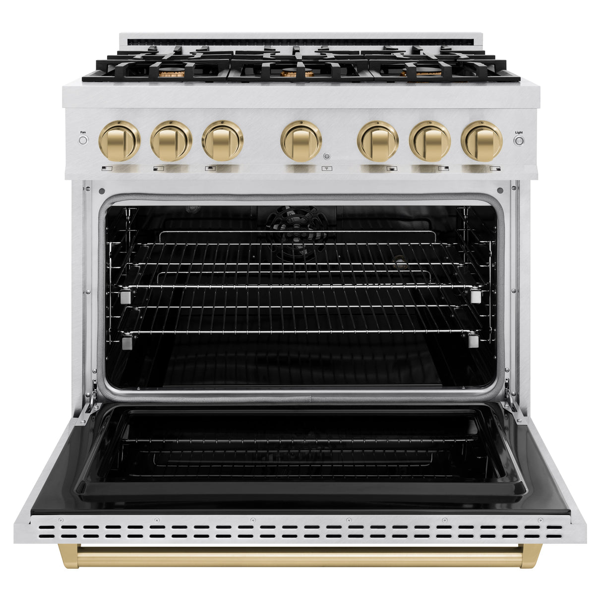ZLINE Autograph Edition 36 in. 5.2 cu. ft. Classic Dual Fuel Range with 6 Burner Gas Cooktop and Electric Convection Oven in Satin Stainless Steel with Champagne Bronze Accents (CDRSZ-36-CB)