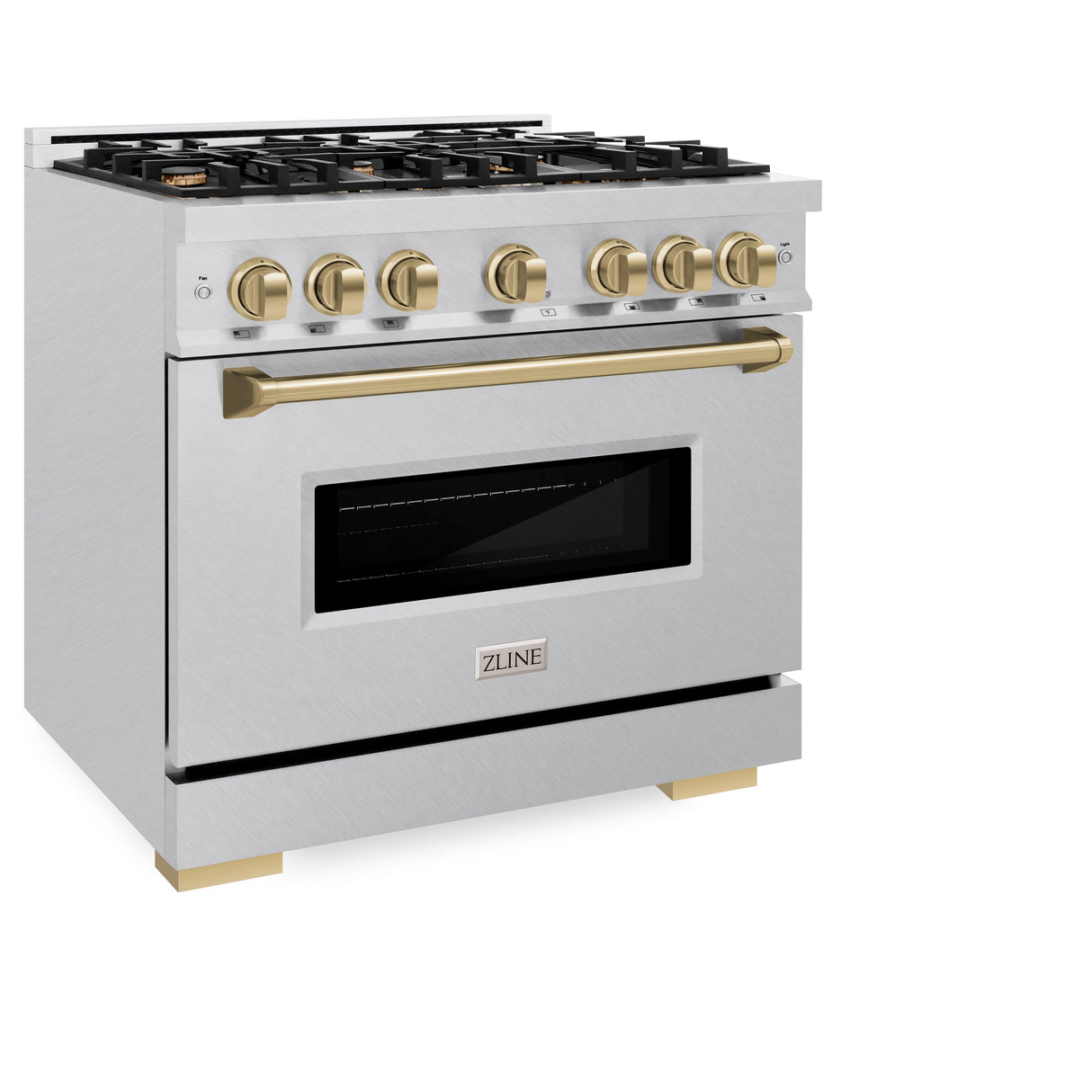 ZLINE Autograph Edition 36 in. 5.2 cu. ft. Classic Dual Fuel Range with 6 Burner Gas Cooktop and Electric Convection Oven in Satin Stainless Steel with Champagne Bronze Accents (CDRSZ-36-CB)