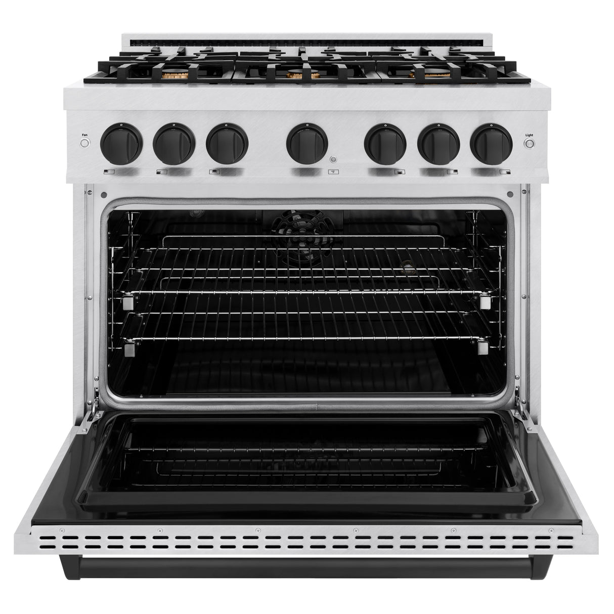 ZLINE Autograph Edition 36 in. 5.2 cu. ft. Classic Dual Fuel Range with 6 Burner Gas Cooktop and Electric Convection Oven in Satin Stainless Steel with Matte Black Accents (CDRSZ-36-MB)