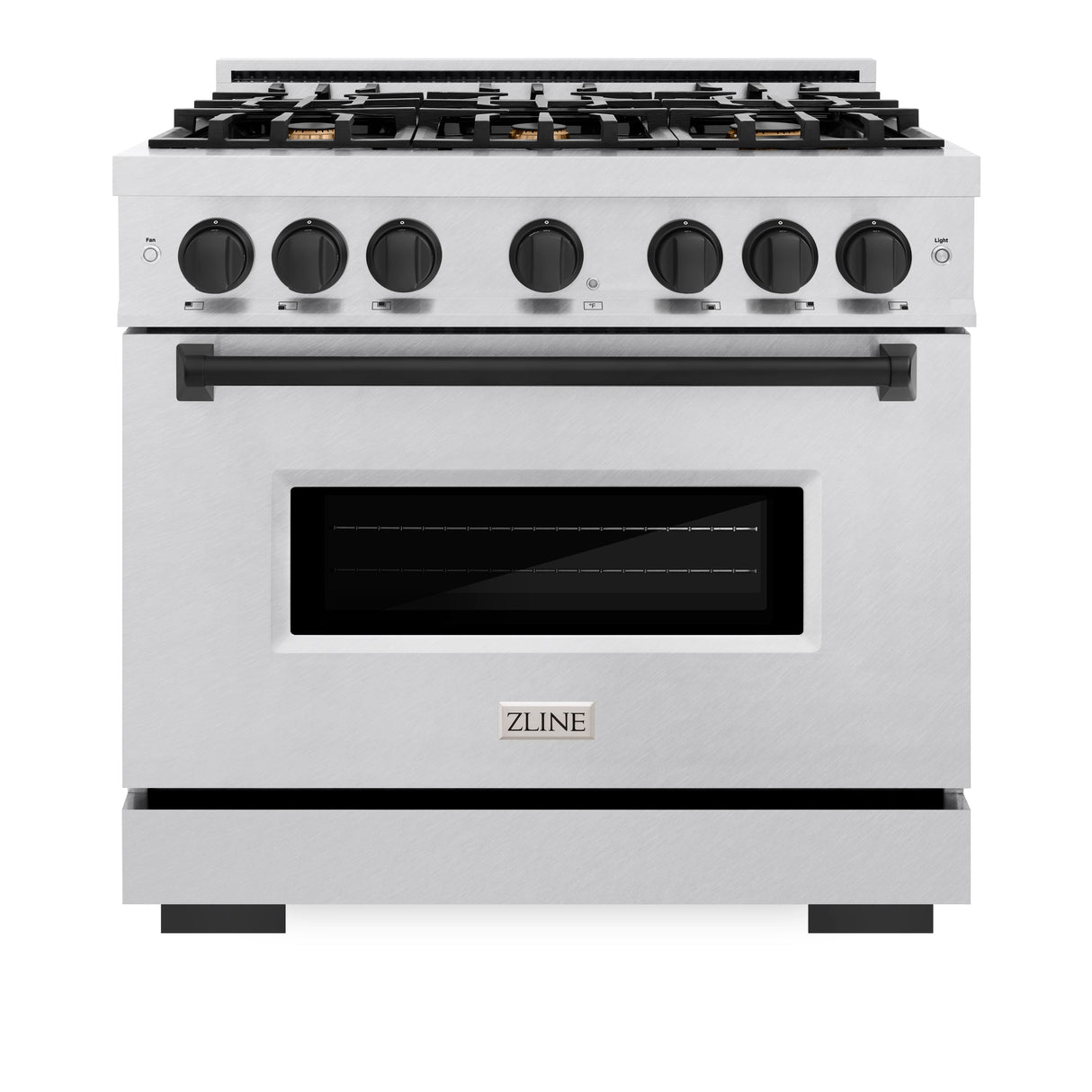ZLINE Autograph Edition 36 in. 5.2 cu. ft. Classic Dual Fuel Range with 6 Burner Gas Cooktop and Electric Convection Oven in Satin Stainless Steel with Matte Black Accents (CDRSZ-36-MB)