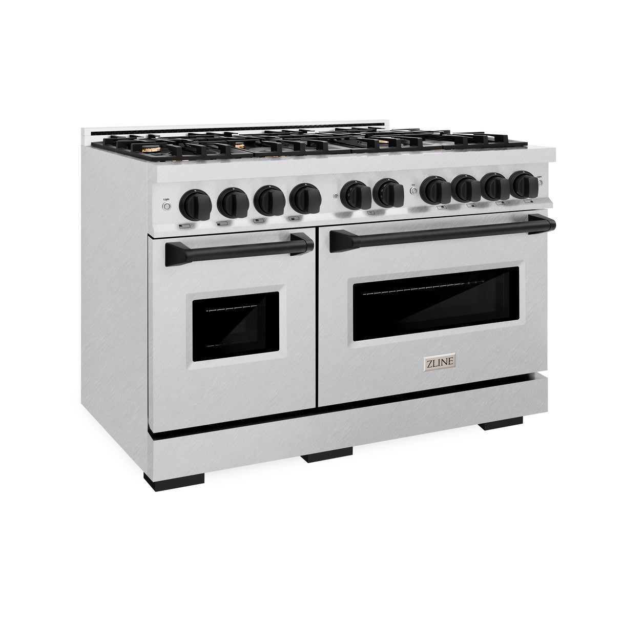ZLINE Autograph Edition 48 in. 6.7 cu. ft. Classic Double Oven Dual Fuel Range with 8 Burner Gas Cooktop in Satin Stainless Steel with White Matte Doors and Matte Black Accents (CDRSZ-WM-48-MB)