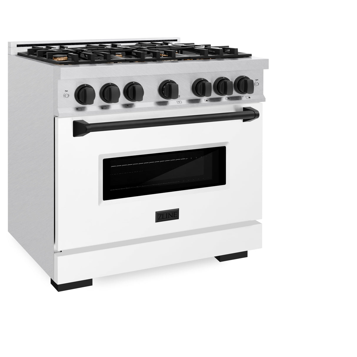 ZLINE Autograph Edition 36 in. 5.2 cu. ft. Classic Dual Fuel Range with 6 Burner Gas Cooktop and Electric Convection Oven in Satin Stainless Steel with White Matte Door and Matte Black Accents (CDRSZ-WM-36-MB)