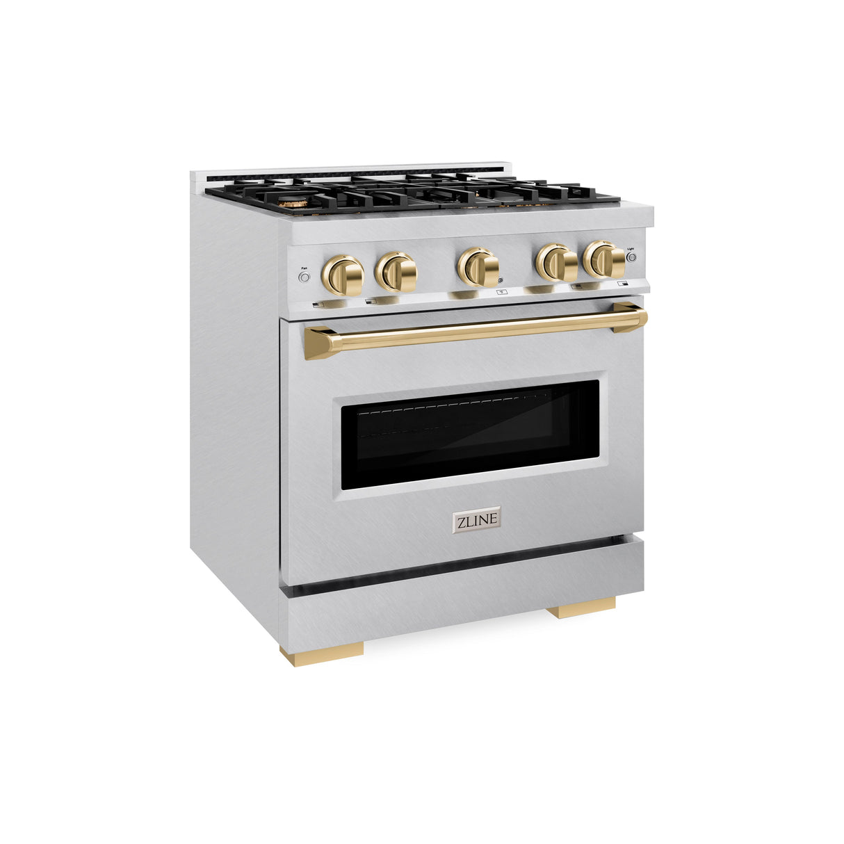 ZLINE Autograph Edition 30 in. 4.2 cu. ft. Classic Dual Fuel Range with 4 Burner Gas Cooktop and Electric Convection Oven in Satin Stainless Steel with Polished Gold Accents (CDRSZ-30-G)
