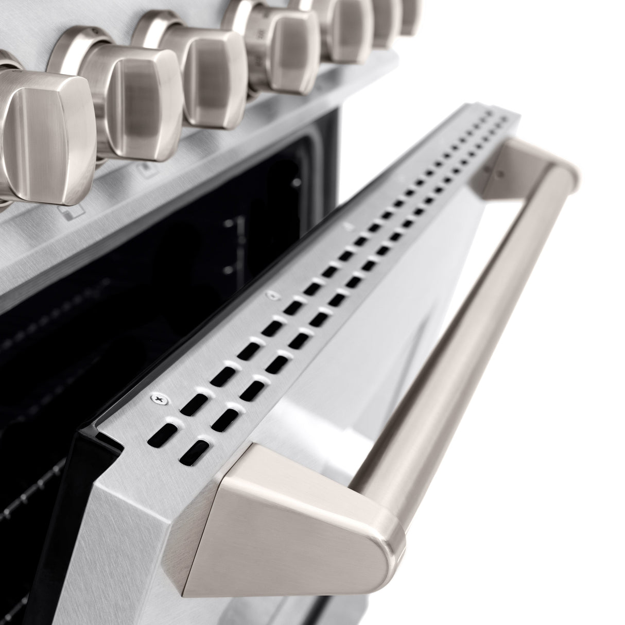 ZLINE 36 in. 5.2 cu. ft. Classic Dual Fuel Range with Gas Cooktop and Electric Convection Oven in Satin Stainless Steel with 6 Brass Burners (CDRS-BR-36)