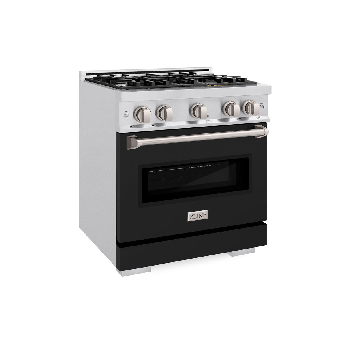 ZLINE 30 in. 4.2 cu. ft. Classic Gas Range with 4 Burner Cooktop and Convection Gas Oven in Satin Stainless Steel with Black Matte Door (CGRS-BLM-30)