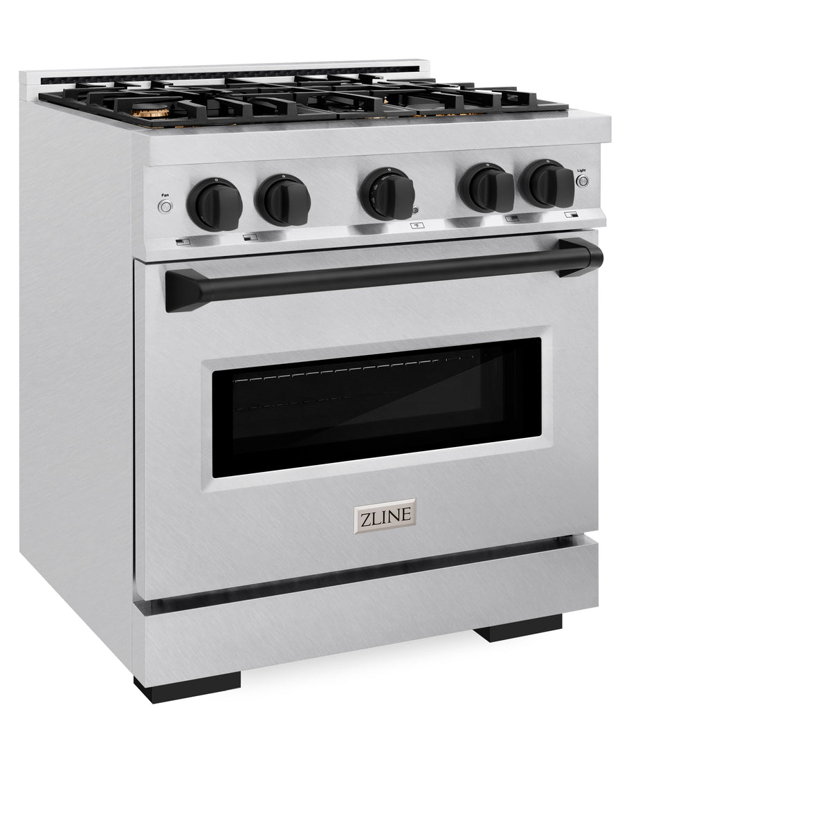 ZLINE Autograph Edition 30 in. 4.2 cu. ft. Classic Gas Range with 4 Burner Cooktop and Convection Gas Oven in Satin Stainless Steel with White Matte Door and Matte Black Accents (CGRSZ-WM-30-MB)