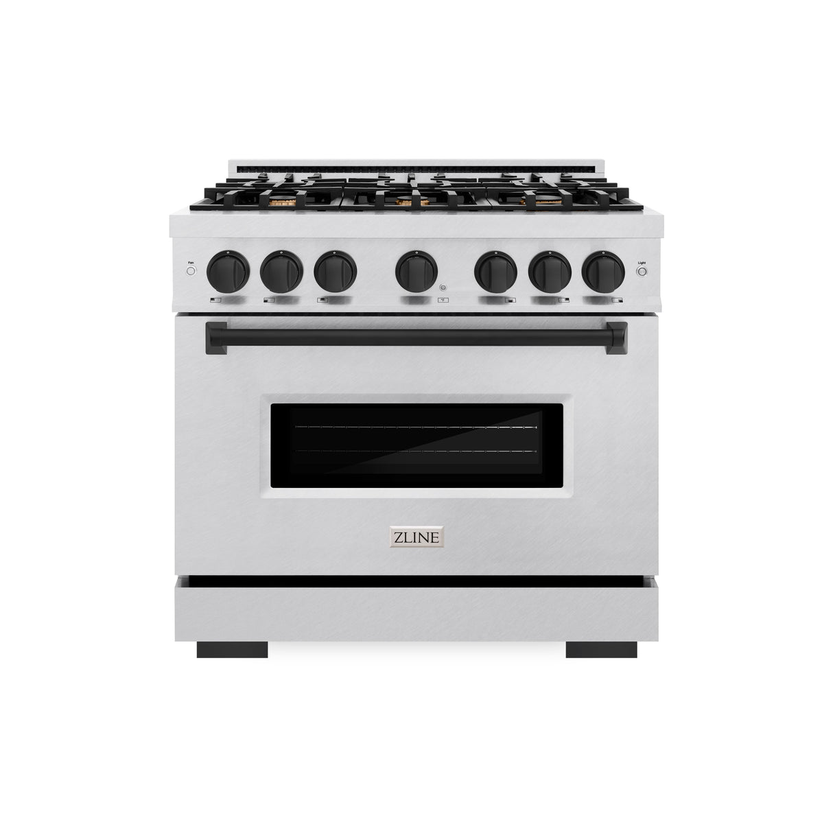 ZLINE Autograph Edition 36 in. 5.2 cu. ft. Classic Gas Range with 6 Burner Cooktop and Convection Gas Oven in Satin Stainless Steel and Matte Black Accents (CGRSZ-36-MB)