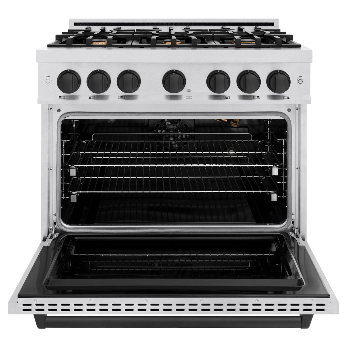 ZLINE Autograph Edition 36 in. 5.2 cu. ft. Classic Gas Range with 6 Burner Cooktop and Convection Gas Oven in Satin Stainless Steel and Matte Black Accents (CGRSZ-36-MB)
