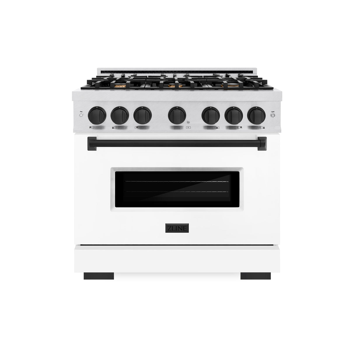 ZLINE Autograph Edition 36 in. 5.2 cu. ft. Classic Gas Range with 6 Burner Cooktop and Convection Gas Oven in Satin Stainless Steel with White Matte Door and Matte Black Accents (CGRSZ-WM-36-MB)