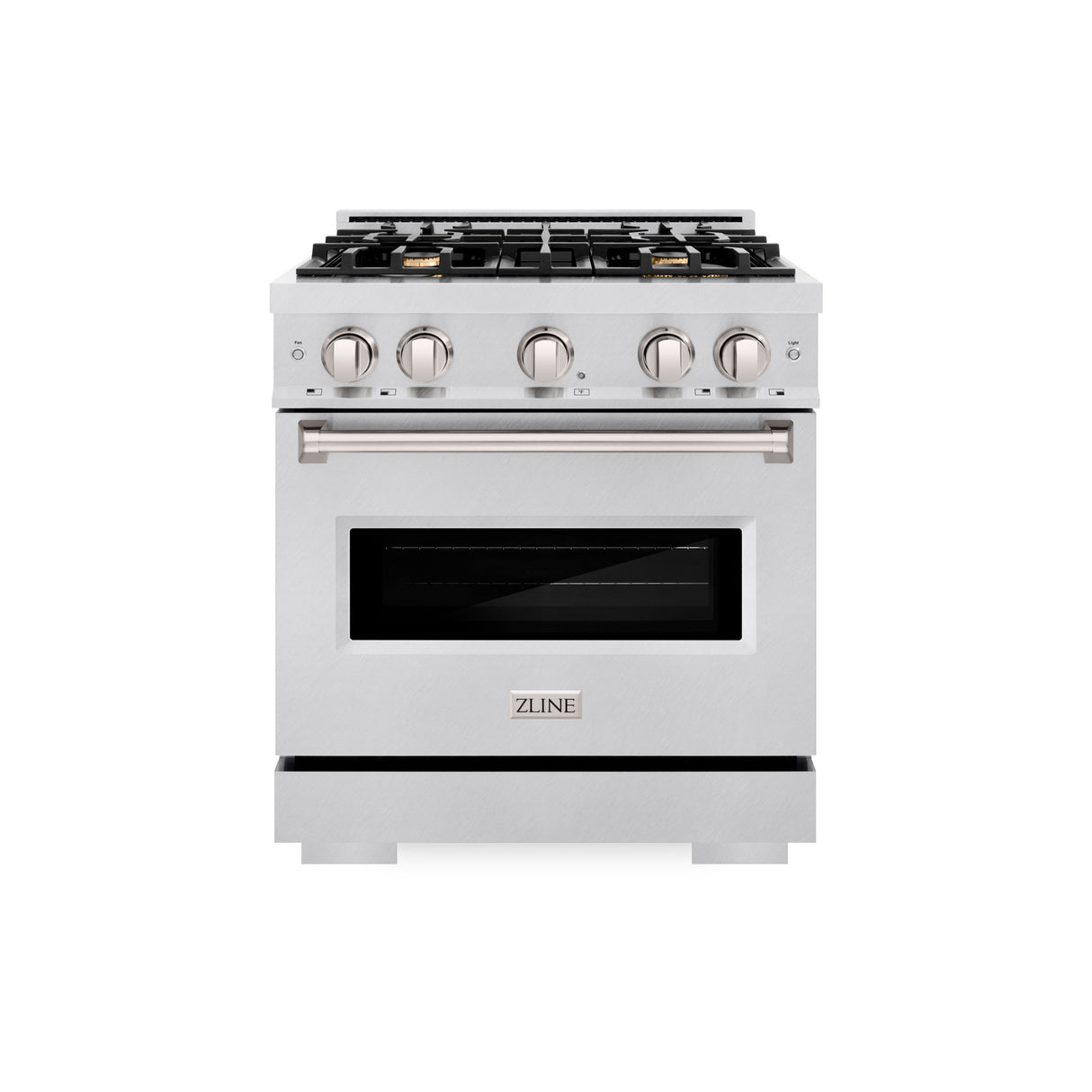 ZLINE 30 in. 4.2 cu. ft. Classic Gas Range with Convection Gas Oven in Satin Stainless Steel with 4 Brass Burners (CGRS-BR-30)