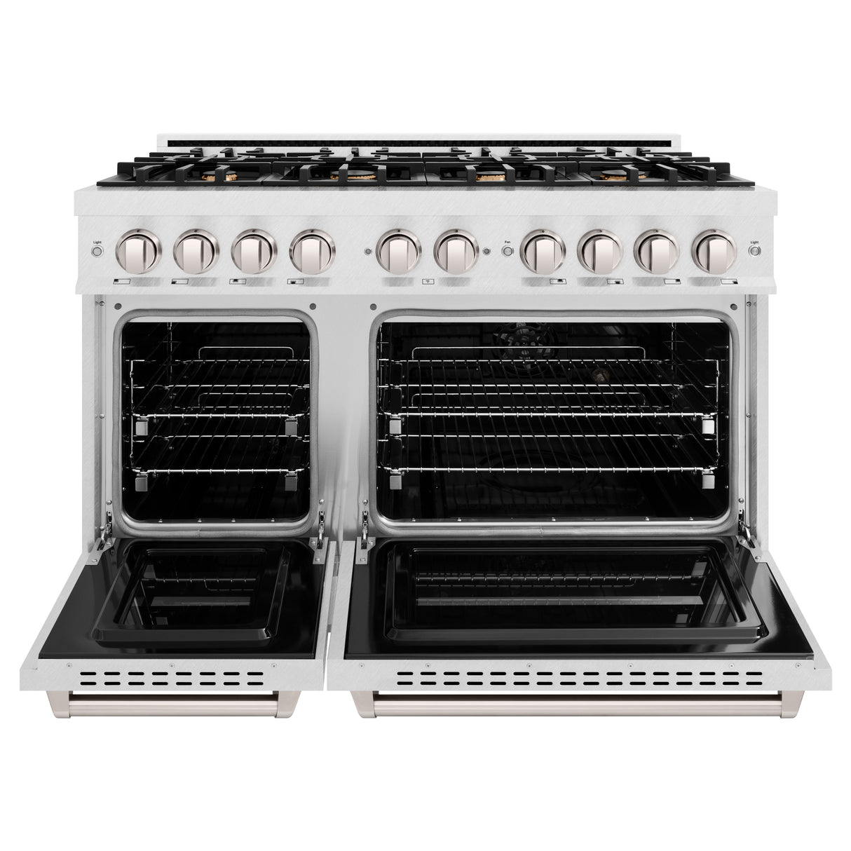 ZLINE 48 in. 6.7 cu. ft. Classic Double Oven Gas Range in Satin Stainless Steel with 8 Brass Burners (CGRS-BR-48)
