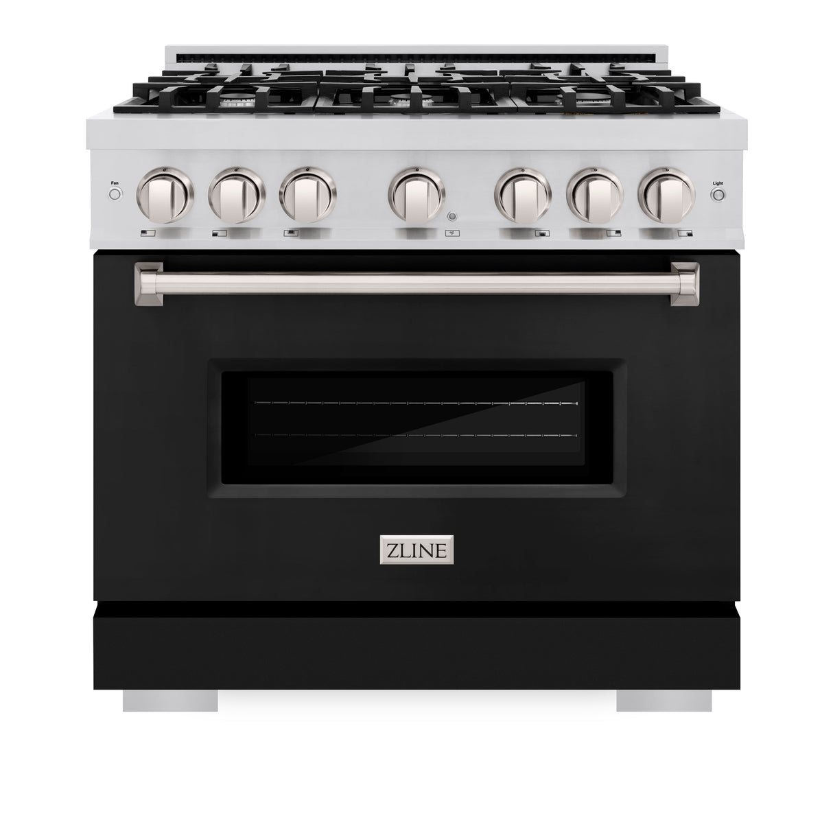 ZLINE 36 in. 5.2 cu. ft. Classic Gas Range with 6 Burner Cooktop and Convection Gas Oven in Stainless Steel with Black Matte Door (CGR-BLM-36)