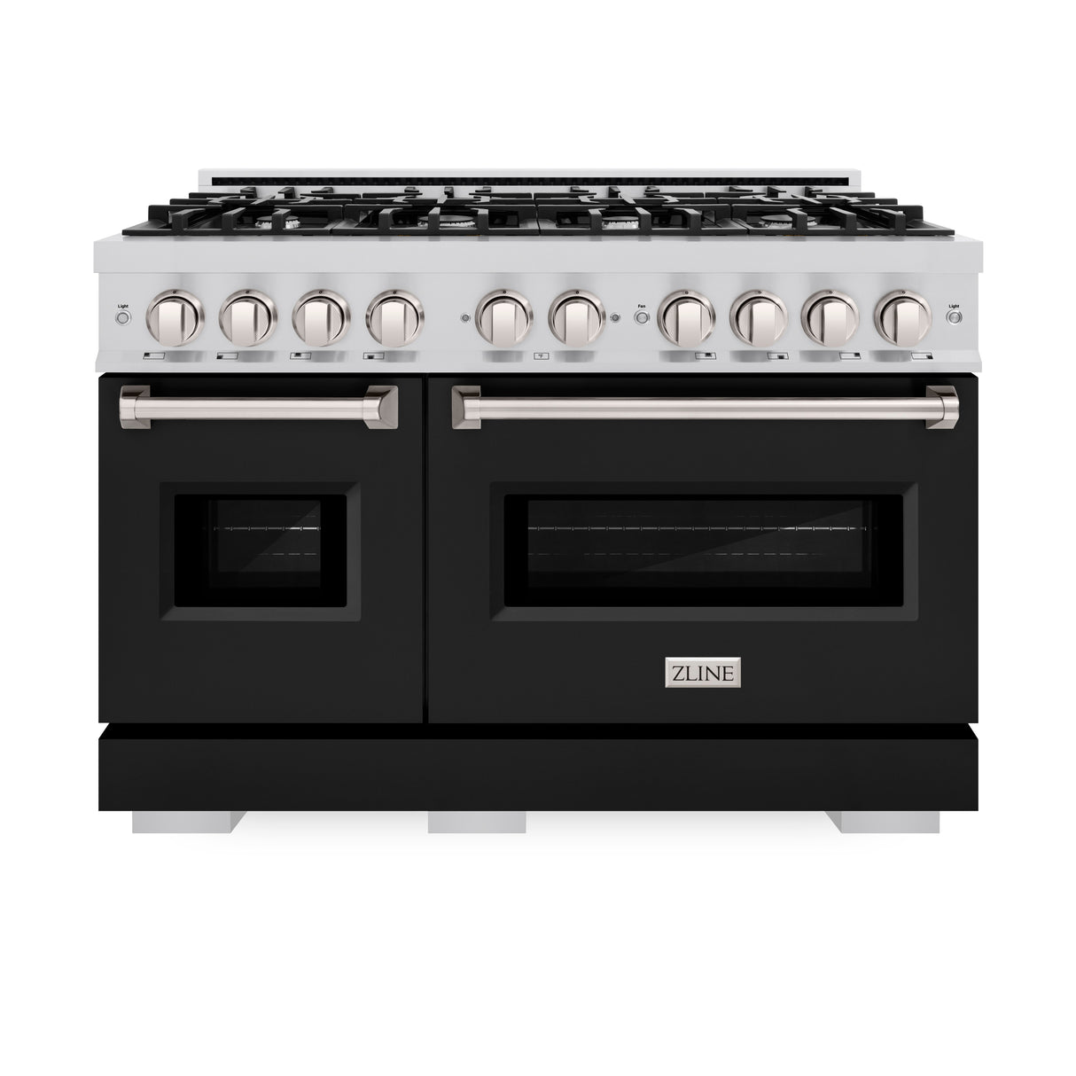 ZLINE 48 in. 6.7 cu. ft. Classic Double Oven Gas Range with 8 Burner Cooktop in Stainless Steel with Black Matte Doors (CGR-BLM-48)