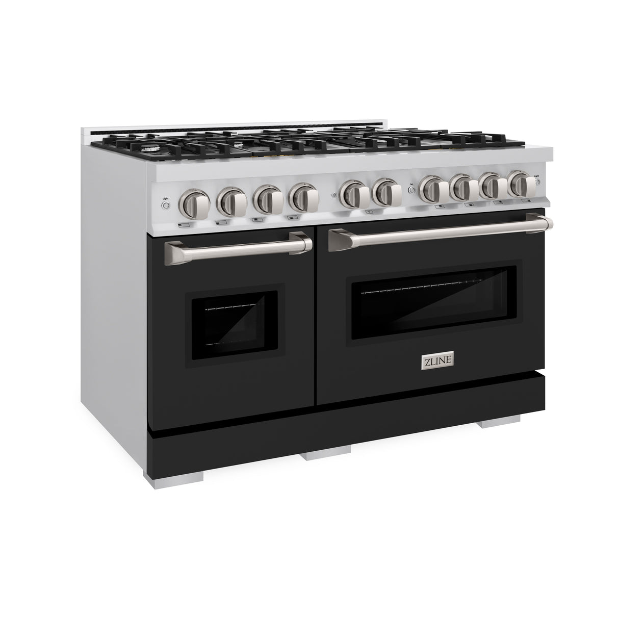 ZLINE 48 in. 6.7 cu. ft. Classic Double Oven Gas Range with 8 Burner Cooktop in Stainless Steel with Black Matte Doors (CGR-BLM-48)