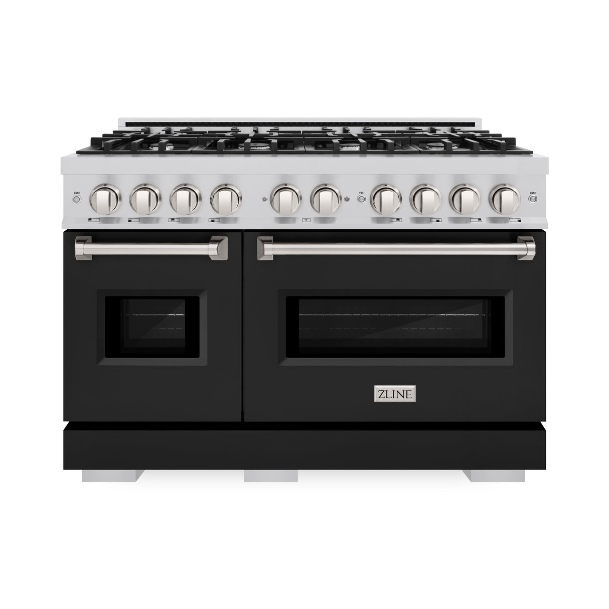 ZLINE 48 in. 6.7 cu. ft. Classic Double Oven Dual Fuel Range with 8 Burner Gas Cooktop in Stainless Steel with Black Matte Doors (CDR-BLM-48)