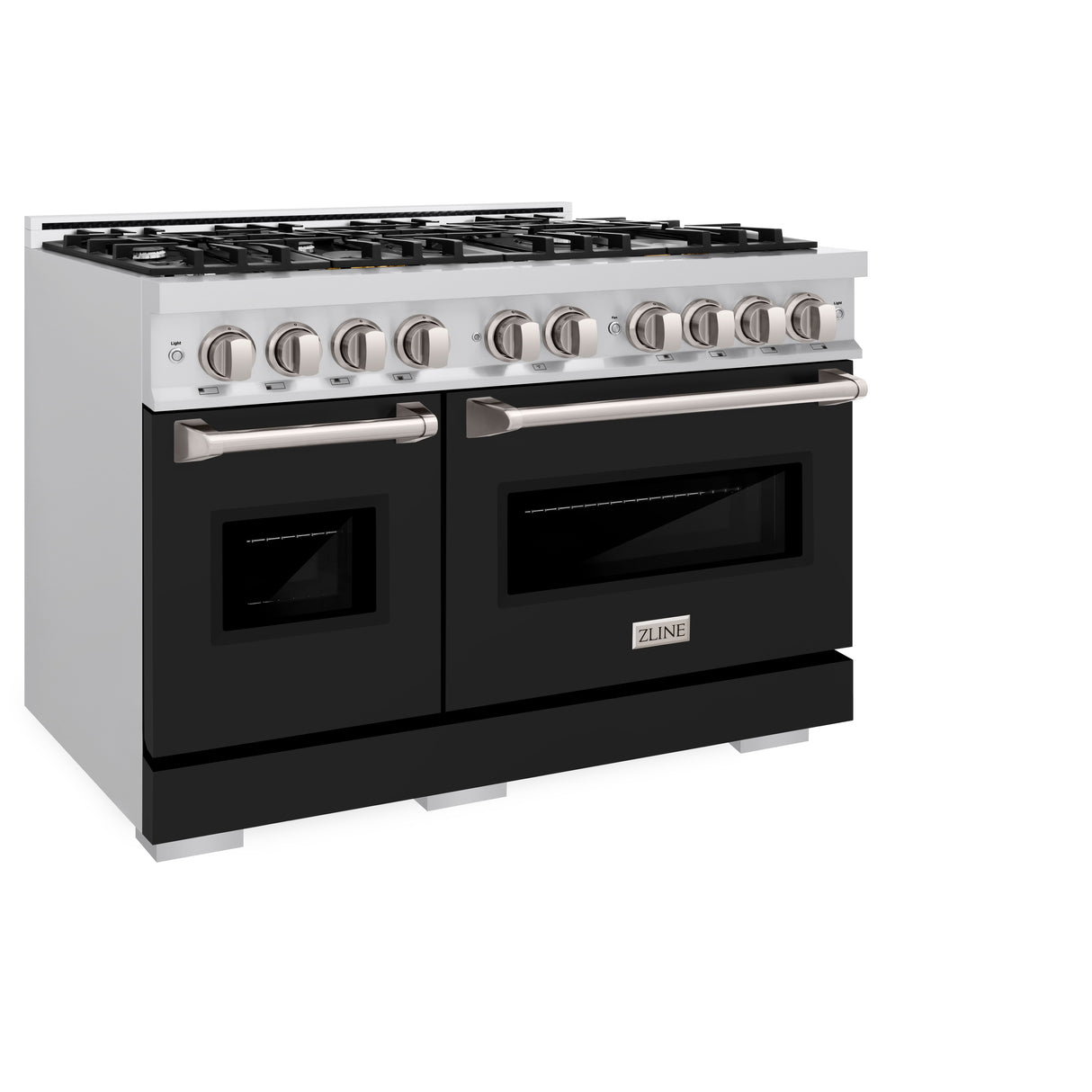ZLINE 48 in. 6.7 cu. ft. Classic Double Oven Dual Fuel Range with 8 Burner Gas Cooktop in Stainless Steel with Black Matte Doors (CDR-BLM-48)