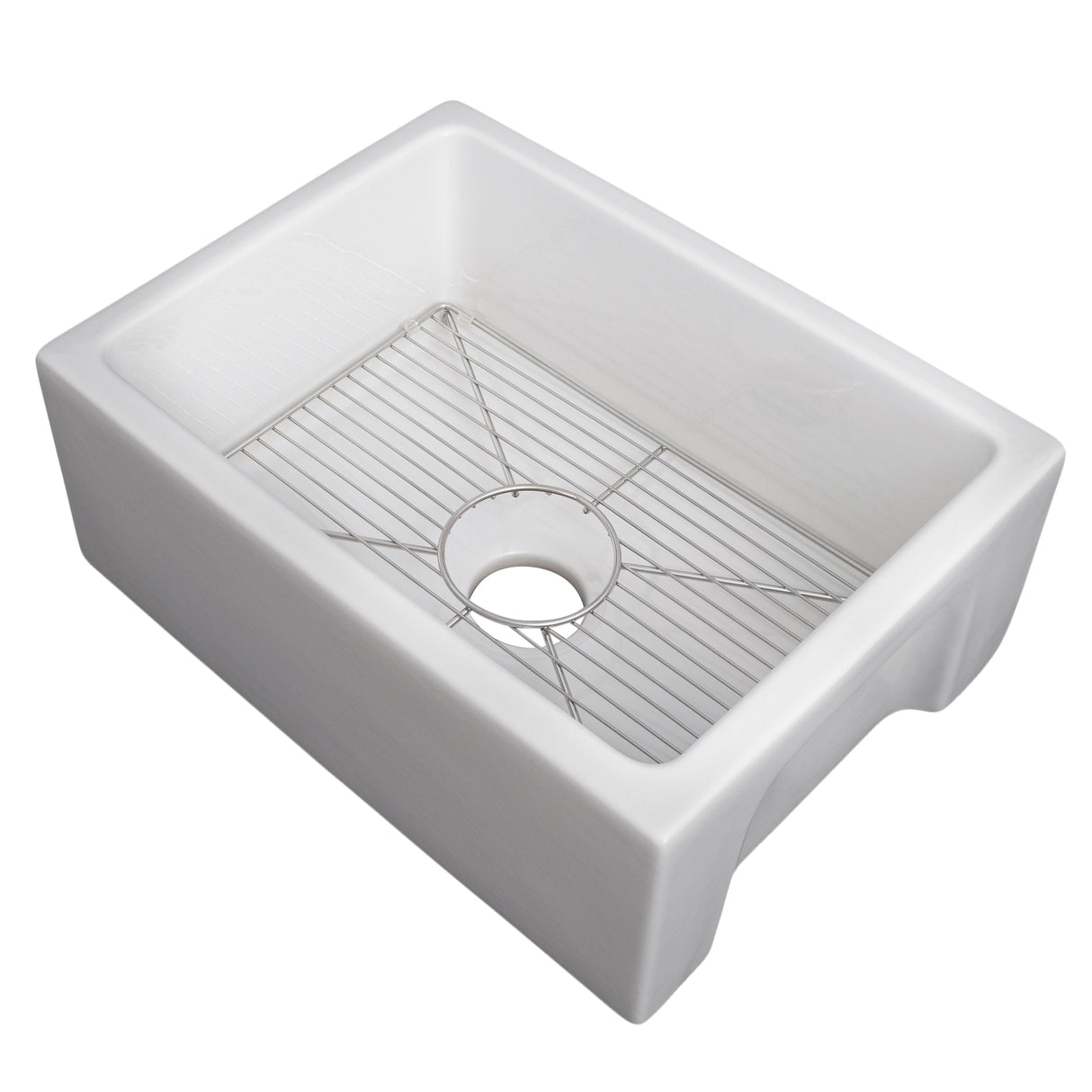 ZLINE 24 in. Venice Farmhouse Apron Front Reversible Single Bowl Fireclay Kitchen Sink with Bottom Grid in White Gloss (FRC5120-WH-24)