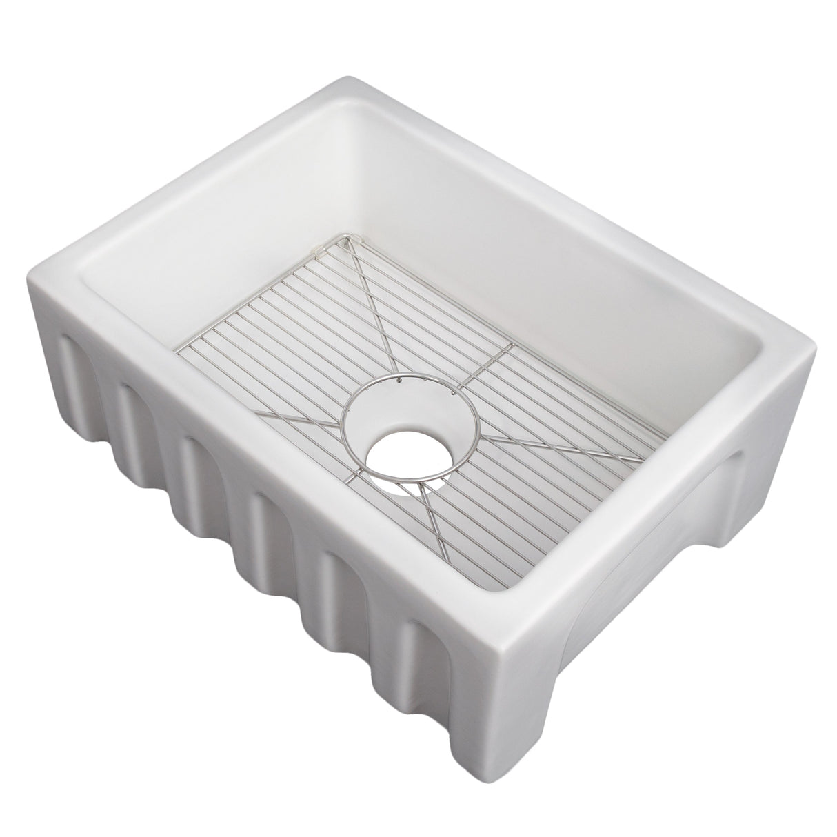 ZLINE 24 in. Venice Farmhouse Apron Front Reversible Single Bowl Fireclay Kitchen Sink with Bottom Grid in White Gloss (FRC5120-WH-24)