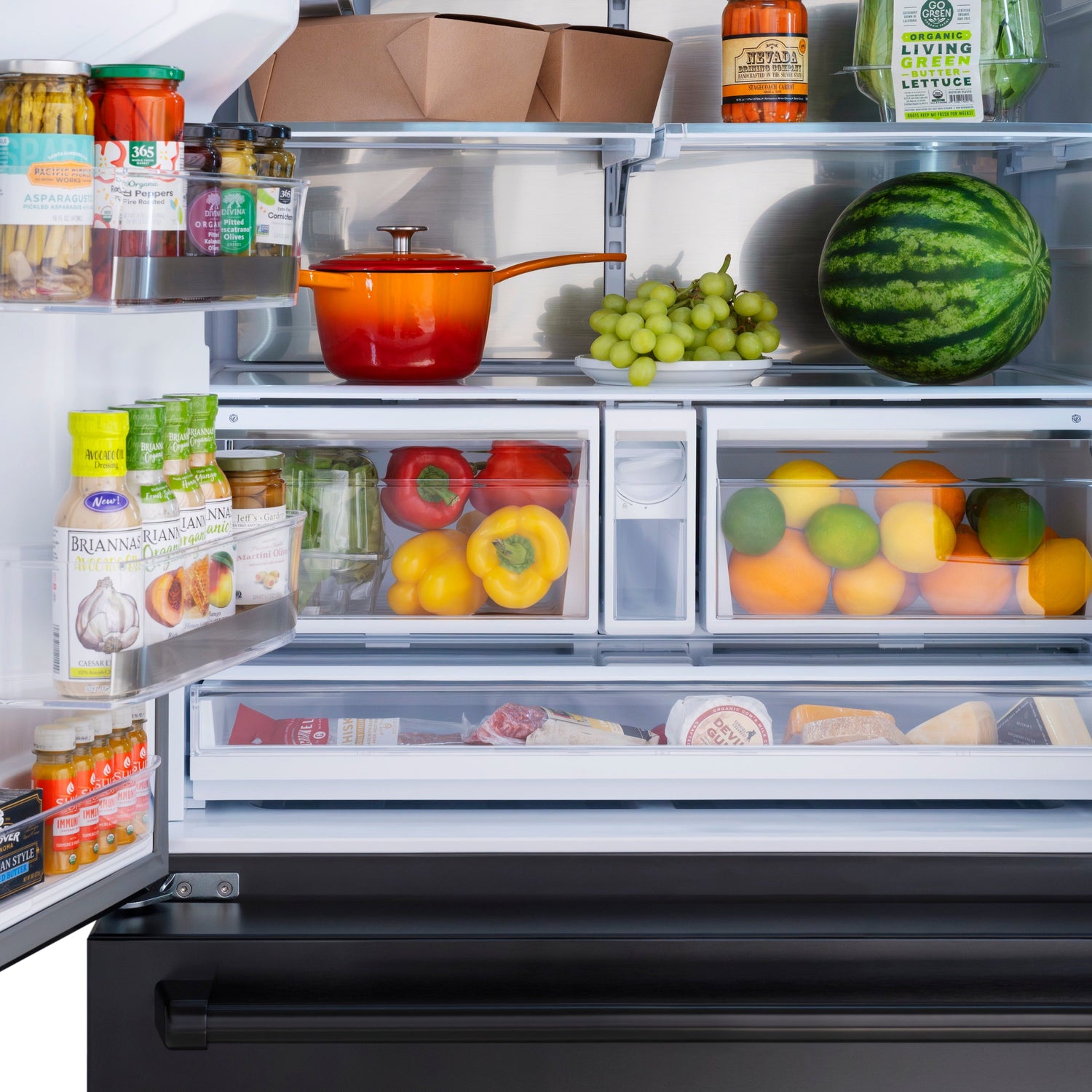 ZLINE 36 in. 28.9 cu. ft. Standard-Depth French Door External Water Dispenser Refrigerator with Dual Ice Maker in Fingerprint-Resistant Black Stainless Steel (RSM-W-36-BS)