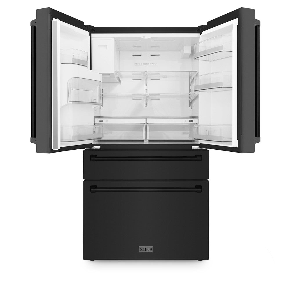 ZLINE 36 in. 21.6 cu. ft. Counter-Depth French Door Refrigerator with Water and Ice Dispenser in Fingerprint-Resistant Black Stainless Steel (RFM-W-36-BS)