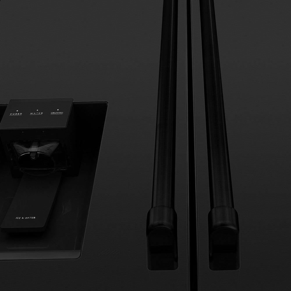 ZLINE 36 in. 21.6 cu. ft. Counter-Depth French Door Refrigerator with Water and Ice Dispenser in Fingerprint-Resistant Black Stainless Steel (RFM-W-36-BS)