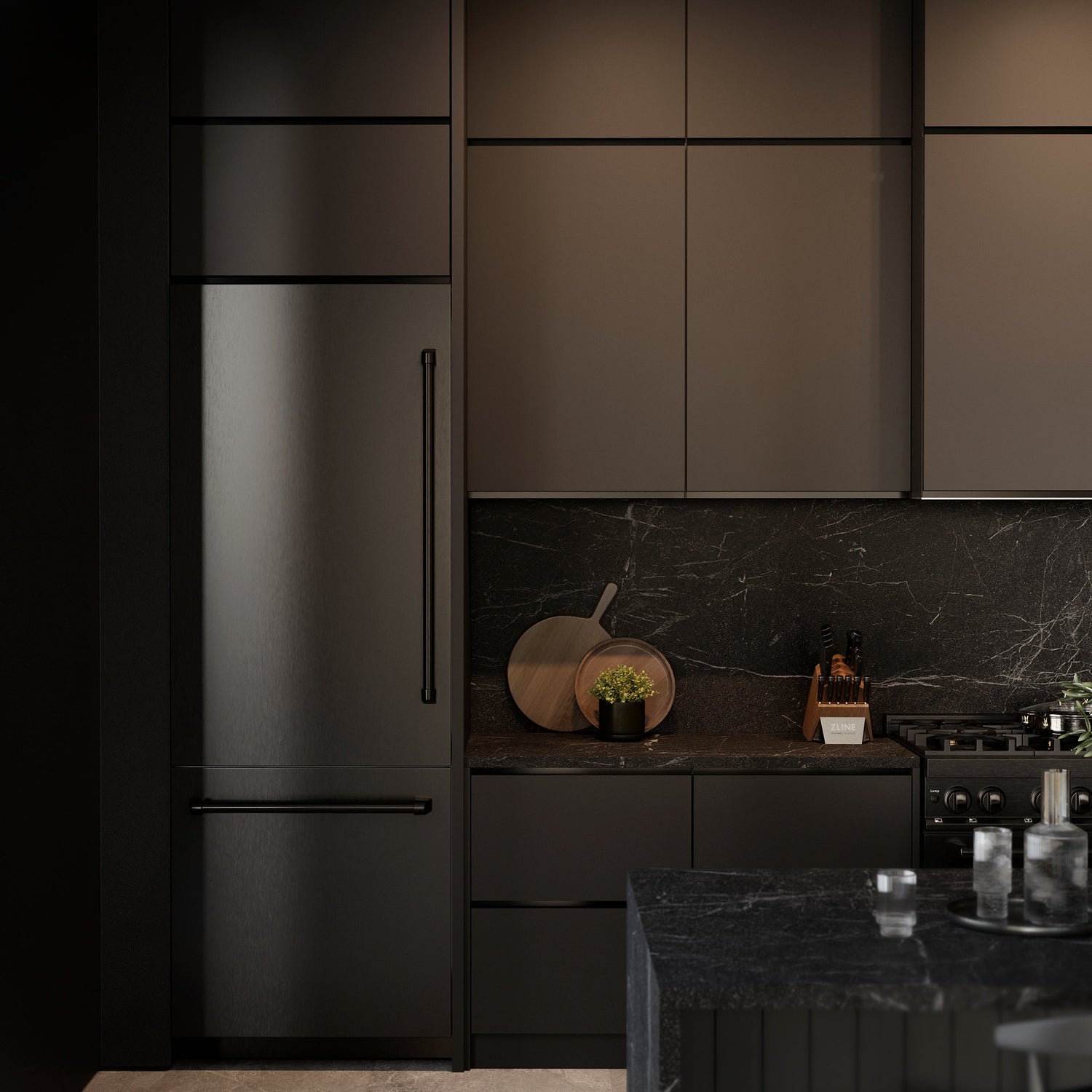 ZLINE 30 in. 16.1 cu. ft. Built-In Bottom Freezer Refrigerator with Water Dispenser and Ice Maker in Black Stainless Steel with Graphite Gray Interior (GRBIV-BS-30)