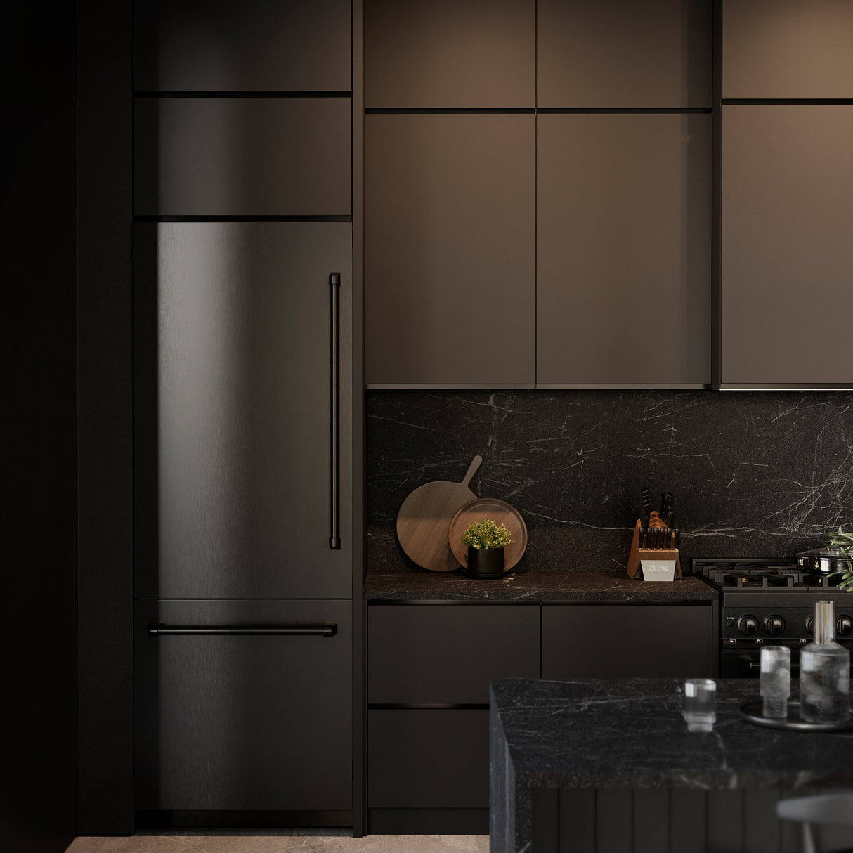 ZLINE 30 in. 16.1 cu. ft. Built-In Bottom Freezer Refrigerator with Water Dispenser and Ice Maker in Black Stainless Steel with Graphite Gray Interior (GRBIV-BS-30)