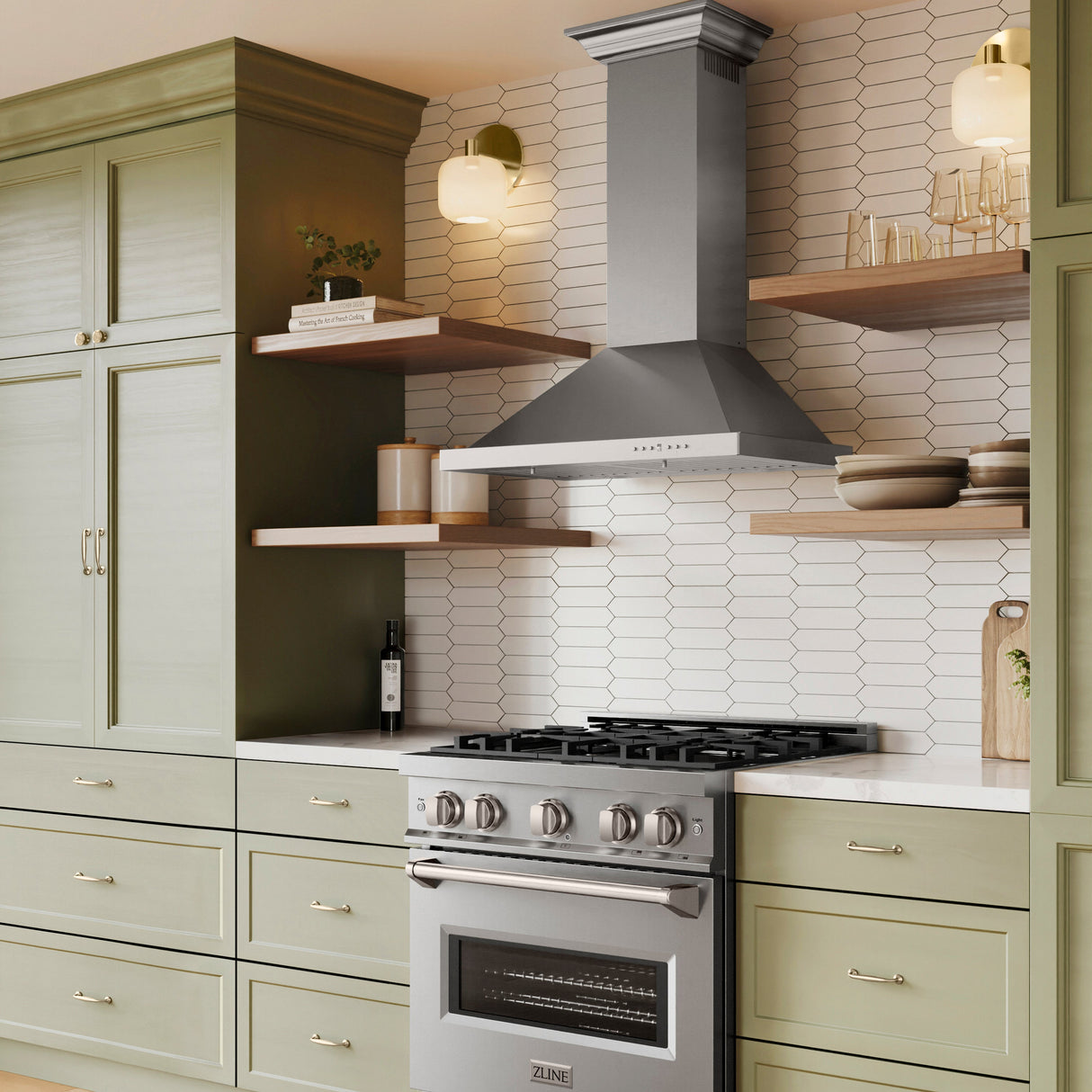 ZLINE 30" Convertible Vent Wall Mount Range Hood in Stainless Steel with Crown Molding (KBCRN-30)