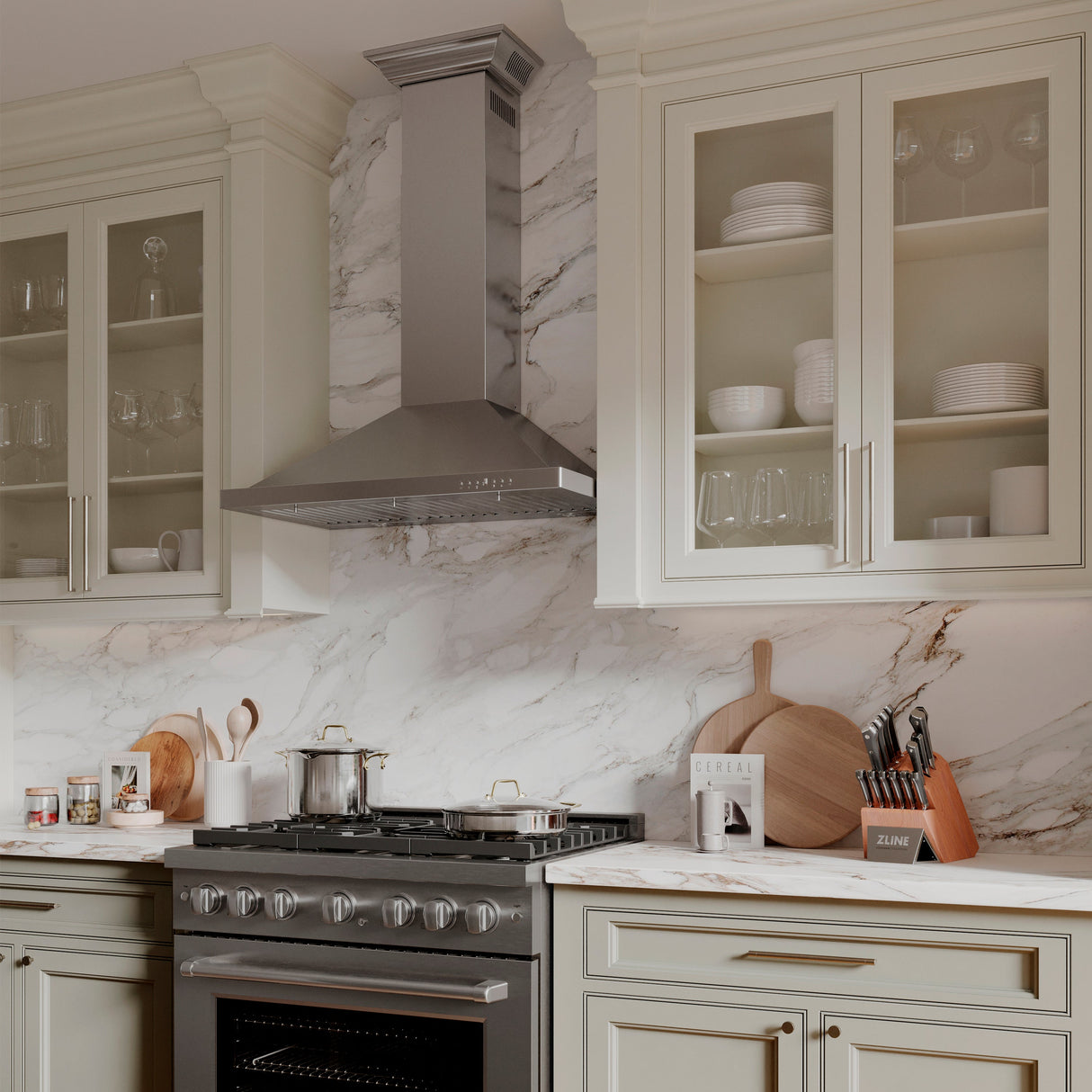 ZLINE 36" Convertible Vent Wall Mount Range Hood in Stainless Steel with Crown Molding (KBCRN-36)