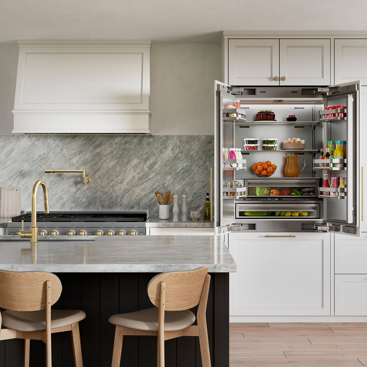 ZLINE 36 in. 19.6 cu. ft. Panel Ready French Door Built-In Bottom Freezer Refrigerator with Water Dispenser and Ice Maker with Stainless Steel Interior (SRBIV-36)