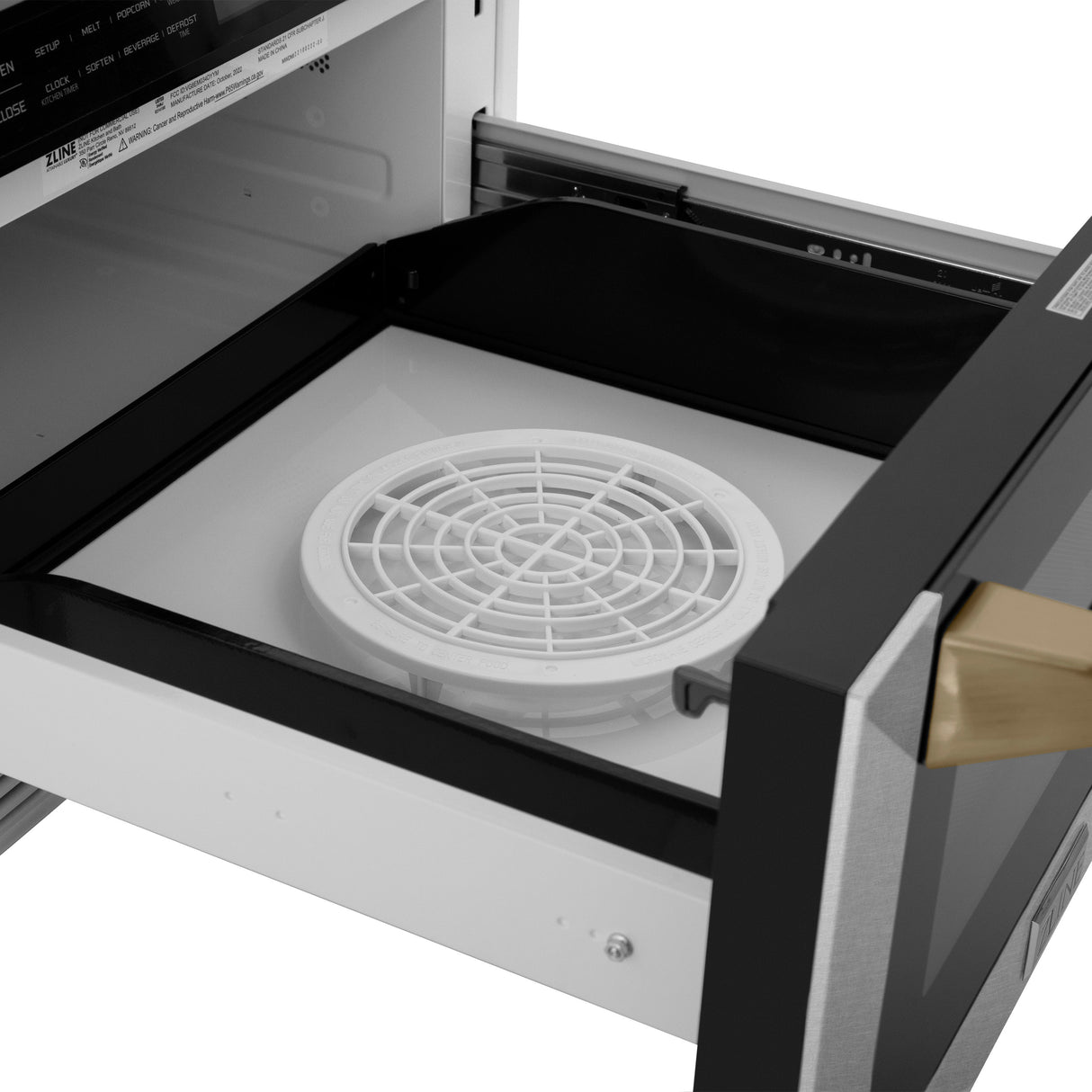 ZLINE Autograph Edition 24 in. 1.2 cu. ft. Built-in Microwave Drawer with a Traditional Handle in Satin Stainless Steel and Champagne Bronze Accents (MWDZ-1-SS-H-CB)